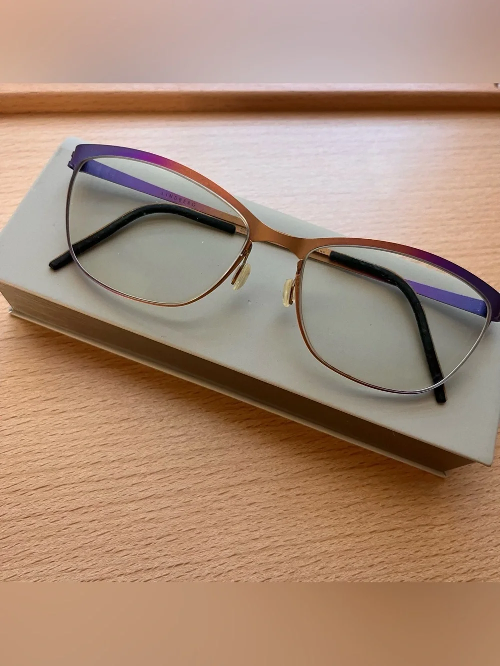Lindberg Strip Titanium Eyeglass Frames Purple Gold Gradient - Browline 9584